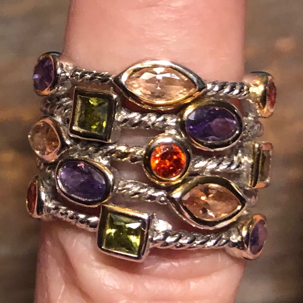 5 Band Silver Multi Gemstone Ring